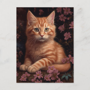 Niedlich Ginger Kitten Pink Blume Postkarte
