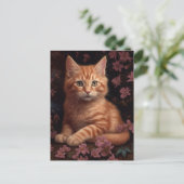 Niedlich Ginger Kitten Pink Blume Postkarte (Stehend Vorderseite)