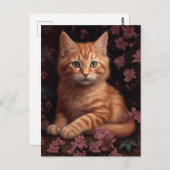 Niedlich Ginger Kitten Pink Blume Postkarte (Vorne/Hinten)