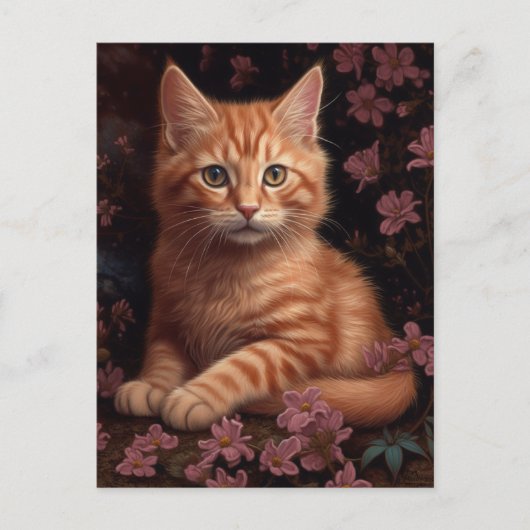 Niedlich Ginger Kitten Pink Blume Postkarte (Vorderseite)