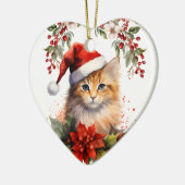 Niedlich Ginger Orange Cat Holly Berry Weihnachten Keramik Ornament (Links)