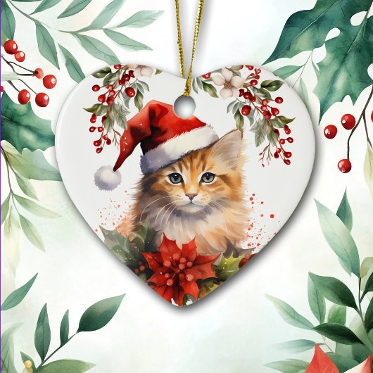 Niedlich Ginger Orange Cat Holly Berry Weihnachten Keramik Ornament