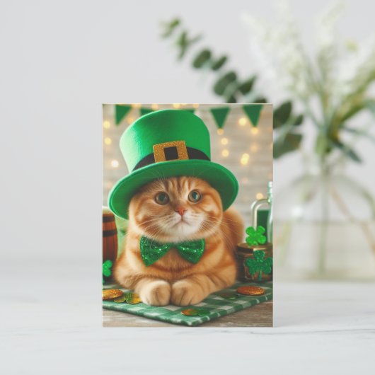 Niedlich Ginger St. Patricks Day Cat Postkarte (Stehend Vorderseite)