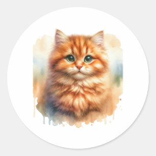 Niedlich Ginger Tabby Cat Classic T - Shirt Runder Aufkleber