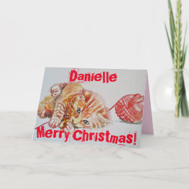 Niedlich Ginger Tabby Cat Playing Wolle Weihnachts Karte