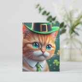 Niedlich Ginger Tabby St. Patricks Day Cat Postkarte (Stehend Vorderseite)