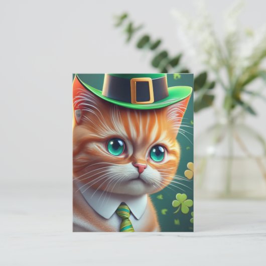 Niedlich Ginger Tabby St. Patricks Day Cat Postkarte (Stehend Vorderseite)
