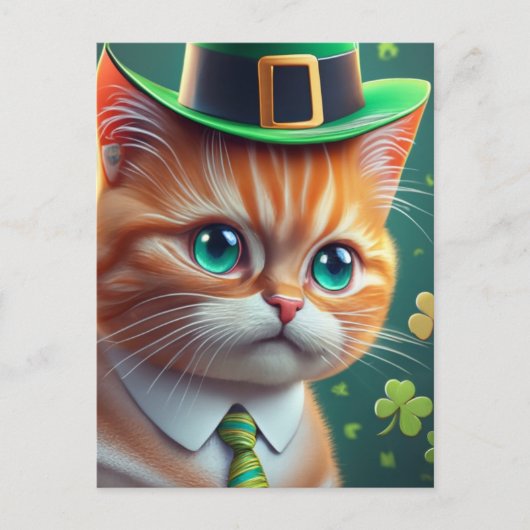 Niedlich Ginger Tabby St. Patricks Day Cat Postkarte (Vorderseite)