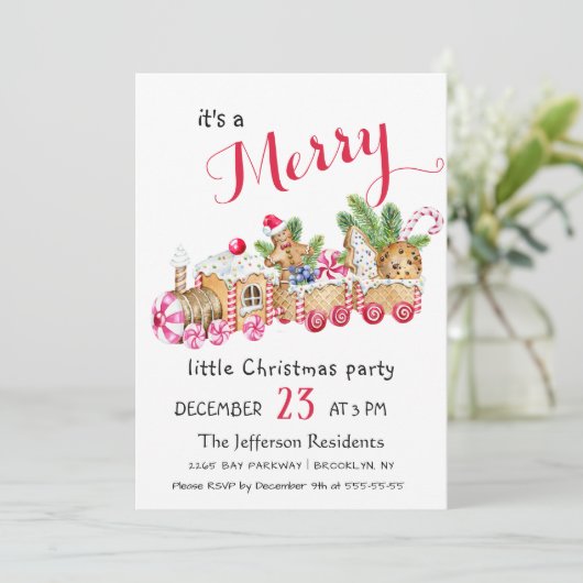 Niedlich Gingerbread Express Kleines Party Einladung (Stehend Vorderseite)