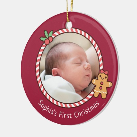 Niedlich Gingerbread Girl Baby First Christmas Fot Keramik Ornament (Links)