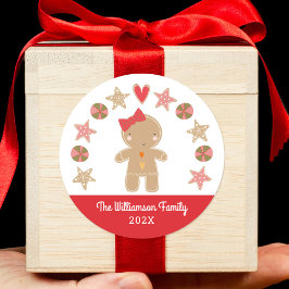 Niedlich Gingerbread Girl Weihnachtskeks Rotes Geb Runder Aufkleber