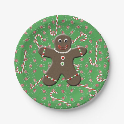 Niedlich Gingerbread Man Boy Weihnachts-Candy Cane Pappteller (Vorderseite)