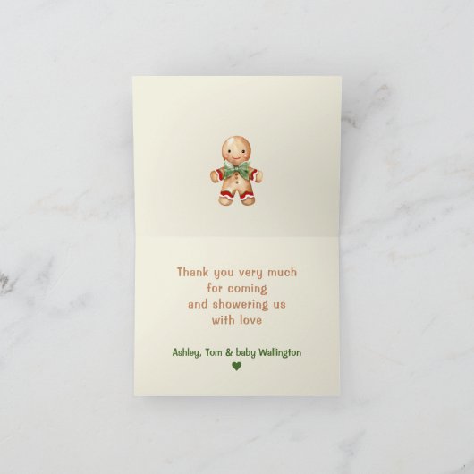 Niedlich Gingerbread Man Boy Weihnachtsdusche Dankeskarte (Innenseite)