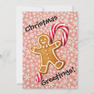 Niedlich Gingerbread Man Candy Cane Retro Weihnach Feiertagskarte
