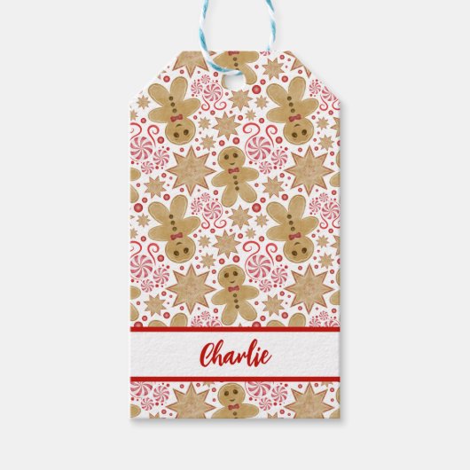 Niedlich Gingerbread Man & Peppermint Weihnachten Geschenkanhänger (Vorderseite)