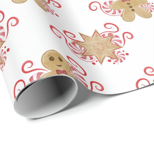 Niedlich Gingerbread Man & Peppermint Weihnachten Geschenkpapier (Rolleneckpunkt)