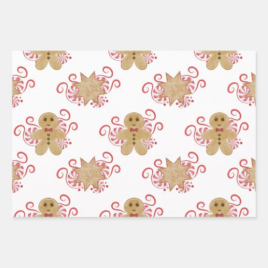 Niedlich Gingerbread Man & Peppermint Weihnachten Geschenkpapier Set (Vorderseite)