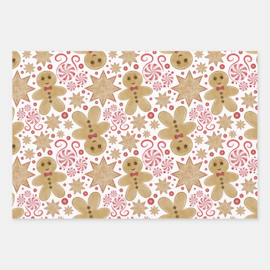 Niedlich Gingerbread Man & Peppermint Weihnachten Geschenkpapier Set (Vorderseite 2)