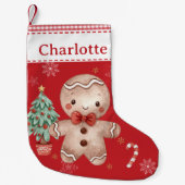 Niedlich Gingerbread Man Tree Candy Cane Red Gingh Kleiner Weihnachtsstrumpf (Vorderseite)