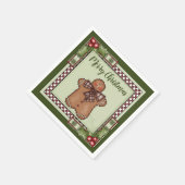 Niedlich Gingerbread Man und Holly Frohe Weihnacht Serviette (Ecke)