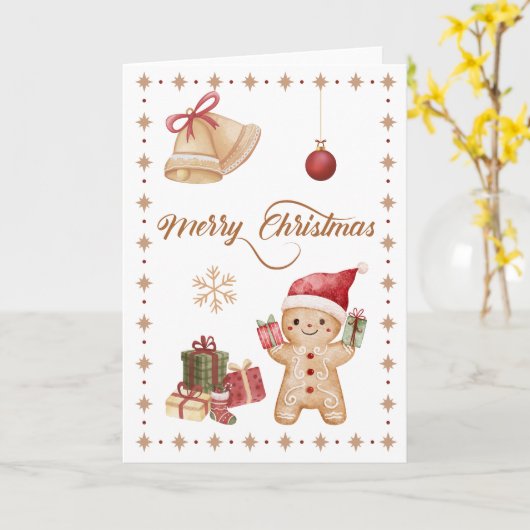 Niedlich Gingerbread Man Watercolor "Frohe Weihnac Karte (Gelbe Blume)