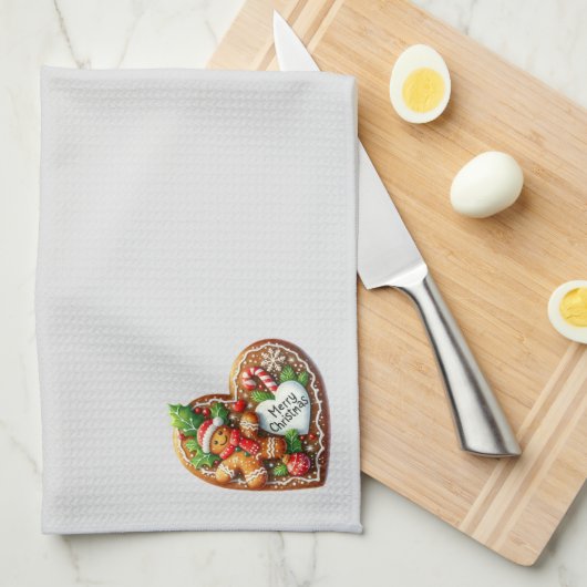 Niedlich Gingerbread Mann Herz Frohe Weihnachten Geschirrtuch (Viertel Falte)