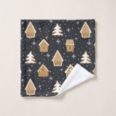 Niedlich Gingerbread Village Fir Trees Blauer Weih Badhandtuch Set (Waschlappen)