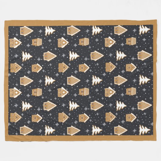 Niedlich Gingerbread Village Fir Trees Blauer Weih Fleecedecke (Vorderseite (Horizontal))