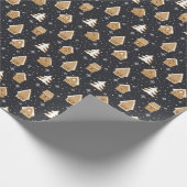 Niedlich Gingerbread Village Fir Trees Blauer Weih Geschenkpapier (Ecke)