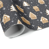 Niedlich Gingerbread Village Fir Trees Blauer Weih Geschenkpapier (Rolleneckpunkt)