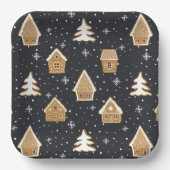 Niedlich Gingerbread Village Fir Trees Blauer Weih Pappteller (Vorderseite)