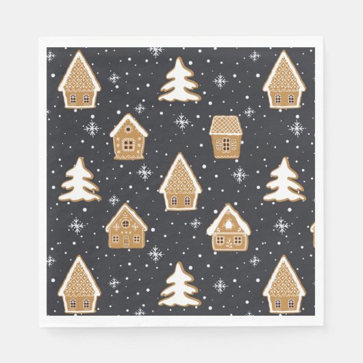 Niedlich Gingerbread Village Fir Trees Blauer Weih Serviette (Vorderseite)