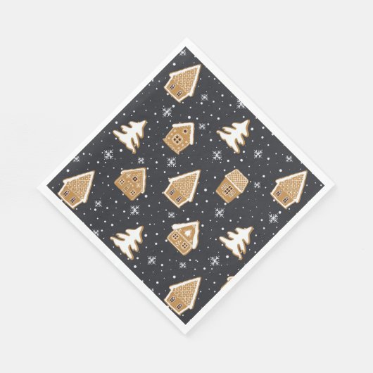 Niedlich Gingerbread Village Fir Trees Blauer Weih Serviette (Ecke)