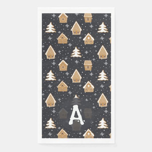 Niedlich Gingerbread Village Fir Trees Blauer Weih Serviette (Vorderseite)