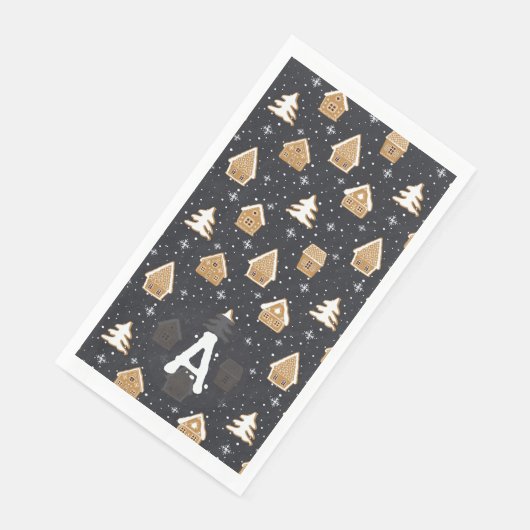 Niedlich Gingerbread Village Fir Trees Blauer Weih Serviette (Ecke)