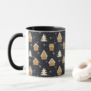 Niedlich Gingerbread Village Fir Trees Blauer Weih Tasse