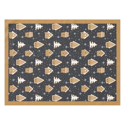 Niedlich Gingerbread Village Fir Trees Blauer Weih Tischdecke (Vorderseite (Horizontal))