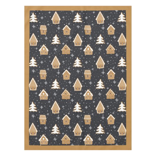 Niedlich Gingerbread Village Fir Trees Blauer Weih Tischdecke (Vorderseite)