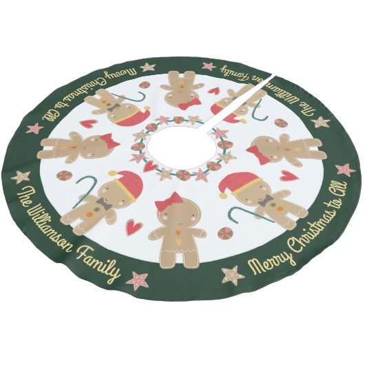 Niedlich Gingerbrei Man Holiday Rustic Custom Gree Polyester Weihnachtsbaumdecke (Schrägansicht)