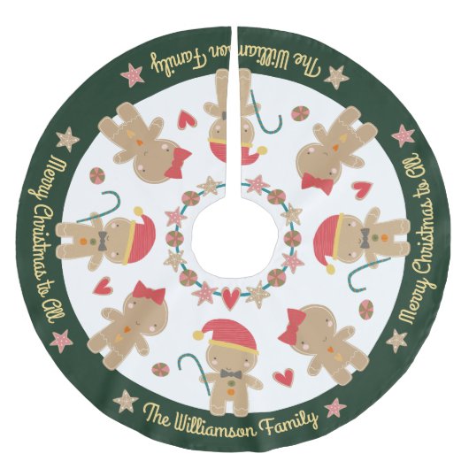 Niedlich Gingerbrei Man Holiday Rustic Custom Gree Polyester Weihnachtsbaumdecke (Vorderseite)