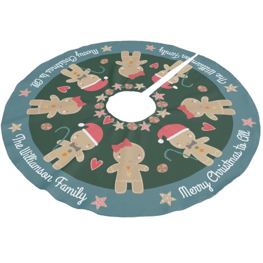 Niedlich Gingerbrei Man Holiday Rustic Green Custo Polyester Weihnachtsbaumdecke (Schrägansicht)