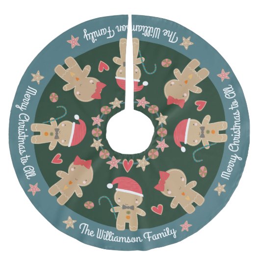 Niedlich Gingerbrei Man Holiday Rustic Green Custo Polyester Weihnachtsbaumdecke (Vorderseite)