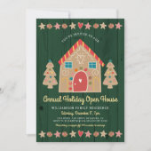 Niedlich Gingerbrett Open House Grün Rustikale Wei Einladung (Vorderseite)