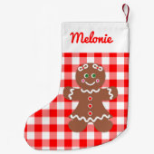 Niedlich Gingerbrot Girl Red Gingham Monogramm Kleiner Weihnachtsstrumpf (Rückseite)