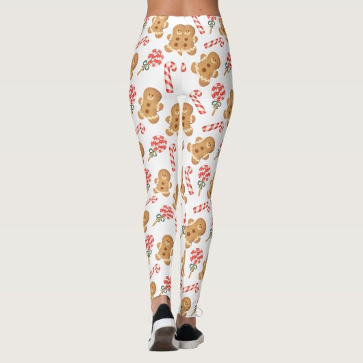 Niedlich Gingerbrot Man Candy Cane Pattern Leggings (Rückseite)
