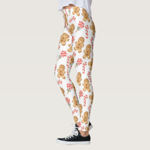 Niedlich Gingerbrot Man Candy Cane Pattern Leggings
