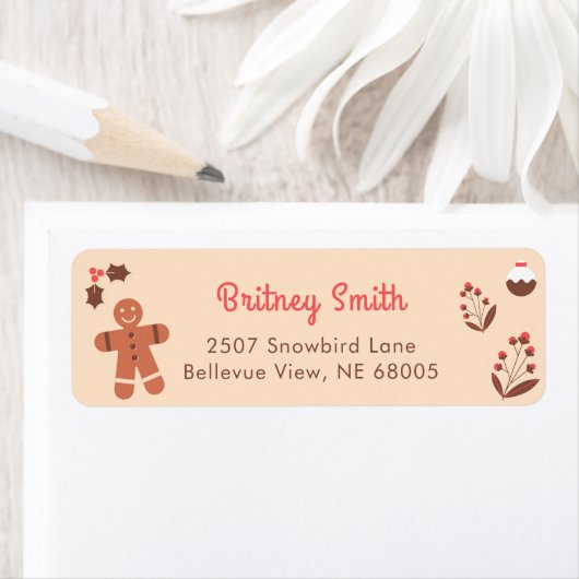 Niedlich Gingerbrot Man Holly Berries Rücksendeadr (Insitu)