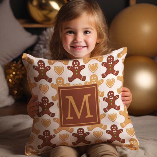 Niedlich Gingerbrot Man Monogram Kissen (Monogrammed Gingerbread man decorator Christmas/holiday pillow)