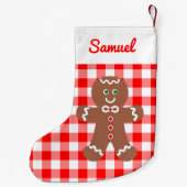 Niedlich Gingerbrot Man Red Gingham Monogramm Kleiner Weihnachtsstrumpf (Rückseite)