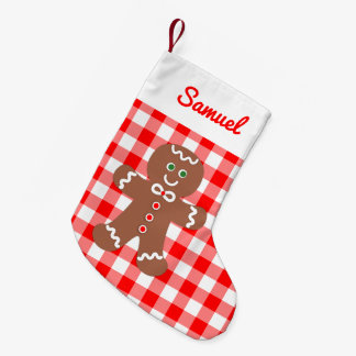 Niedlich Gingerbrot Man Red Gingham Monogramm Kleiner Weihnachtsstrumpf